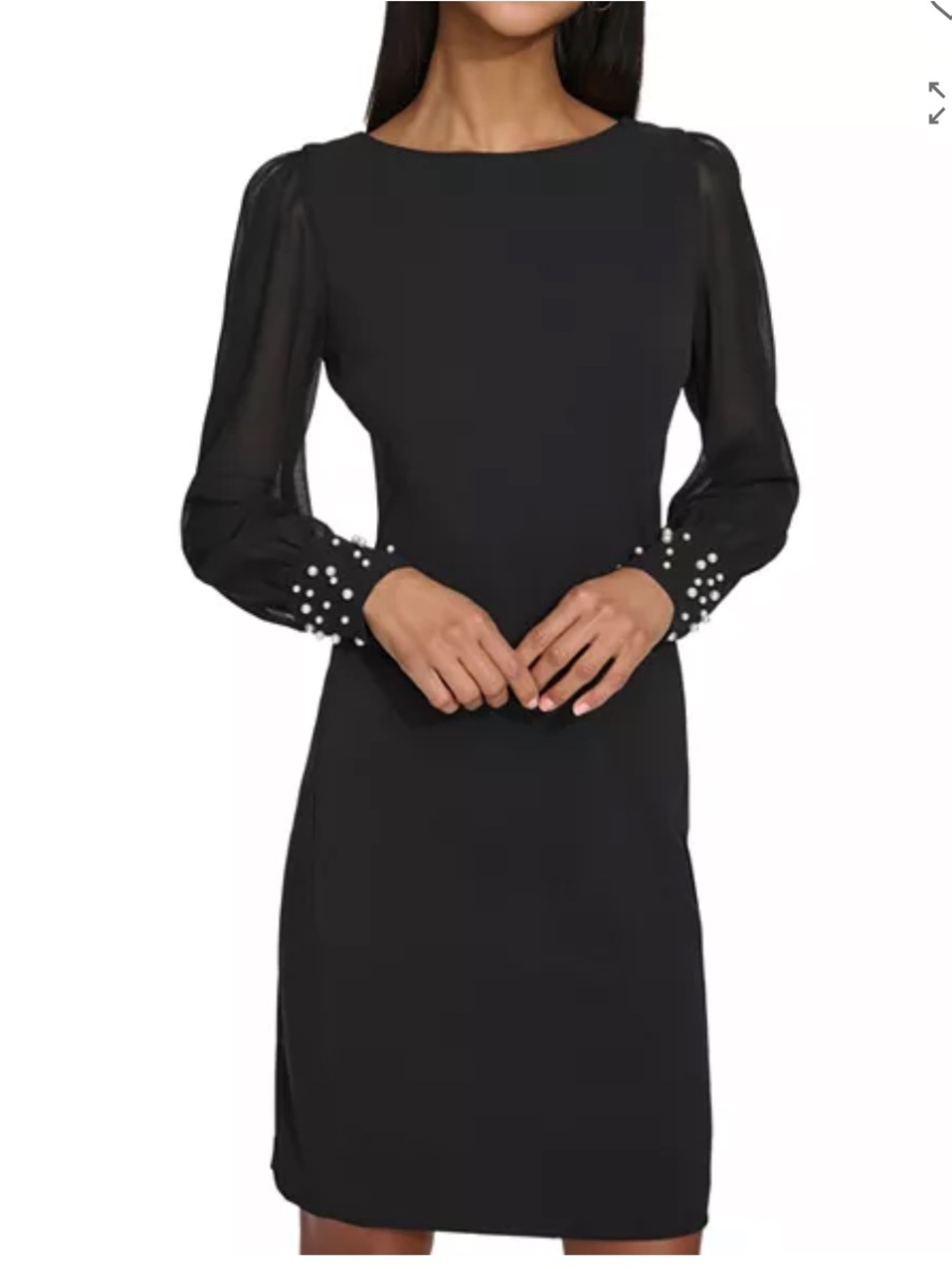 NWT Karl Lagerfeld Black Scuba Crepe Chiffon Sleeve Sheath Dress Size 6